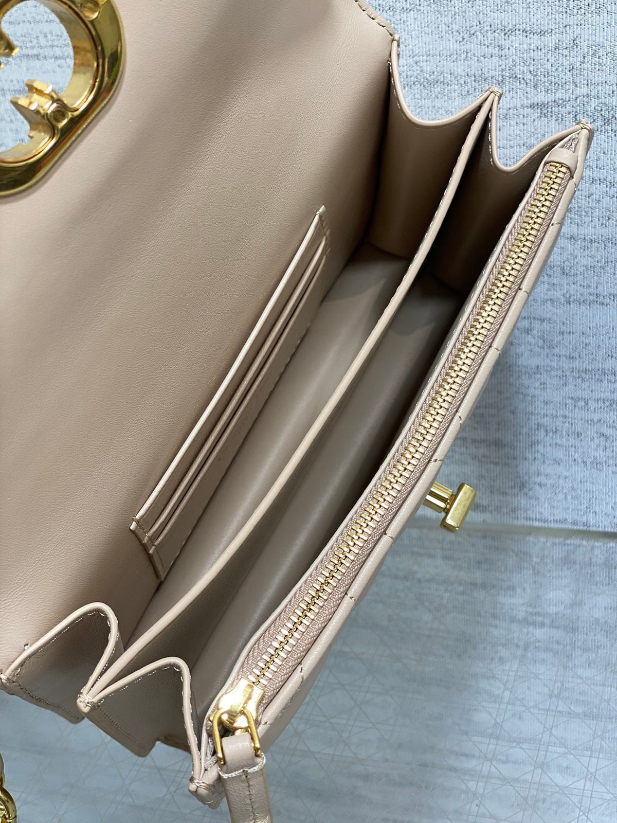 Dior Miss Caro Mini 17 Bag in Powder Beige Macrocannage Lambskin