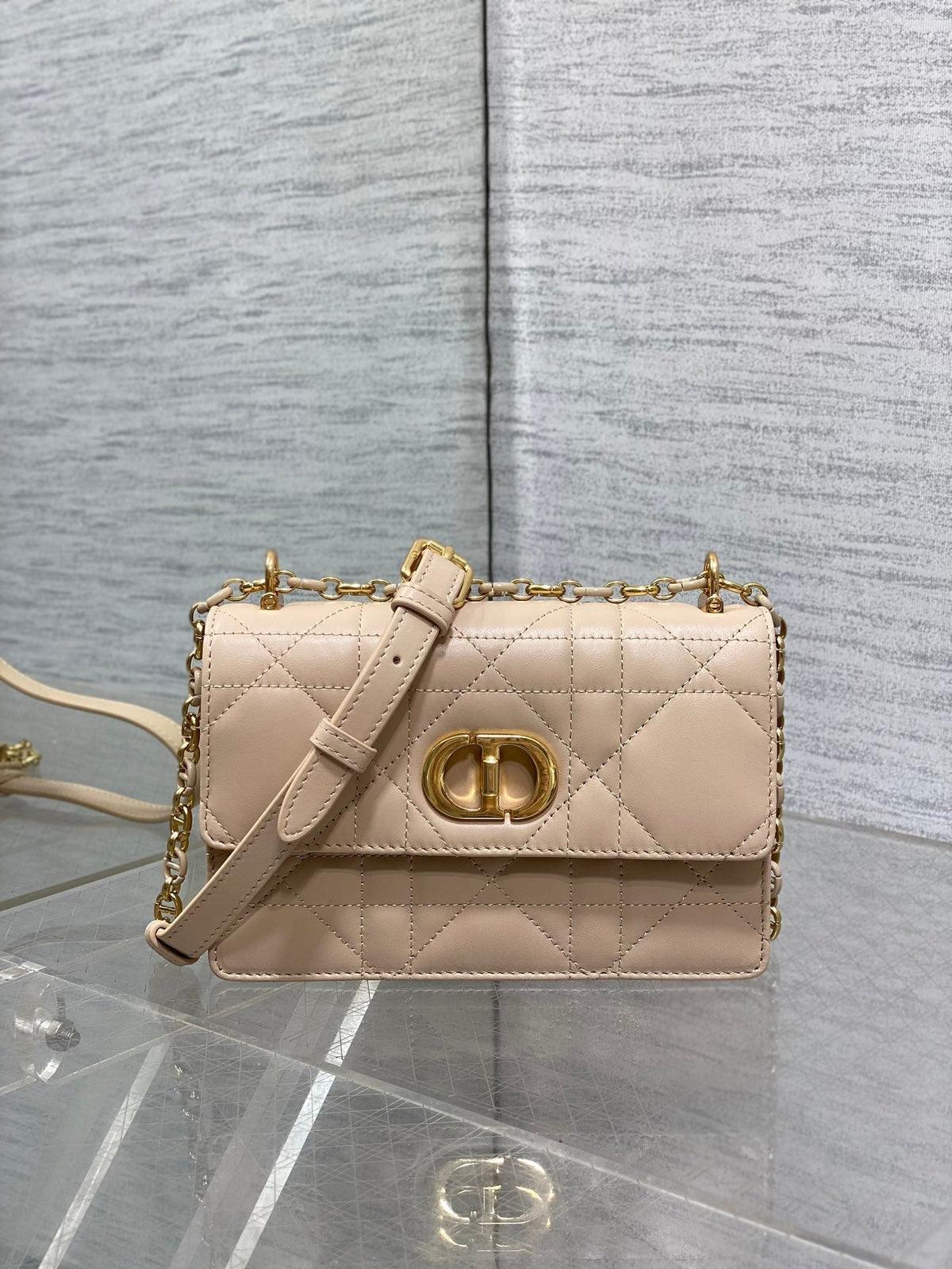 Dior Miss Caro Mini 17 Bag in Powder Beige Macrocannage Lambskin