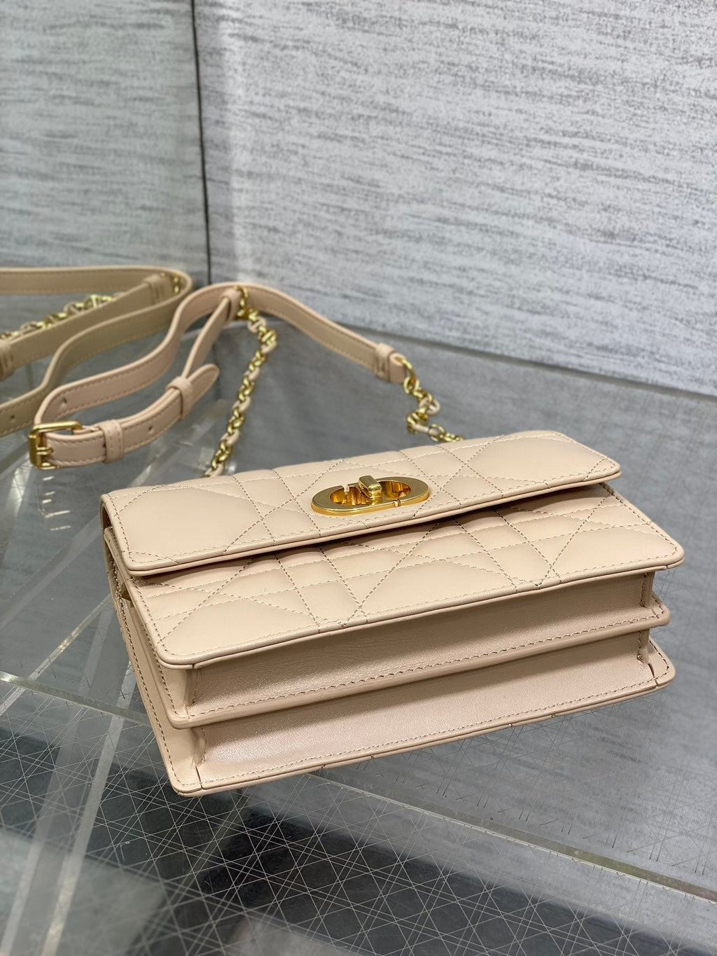Dior Miss Caro Mini 17 Bag in Powder Beige Macrocannage Lambskin