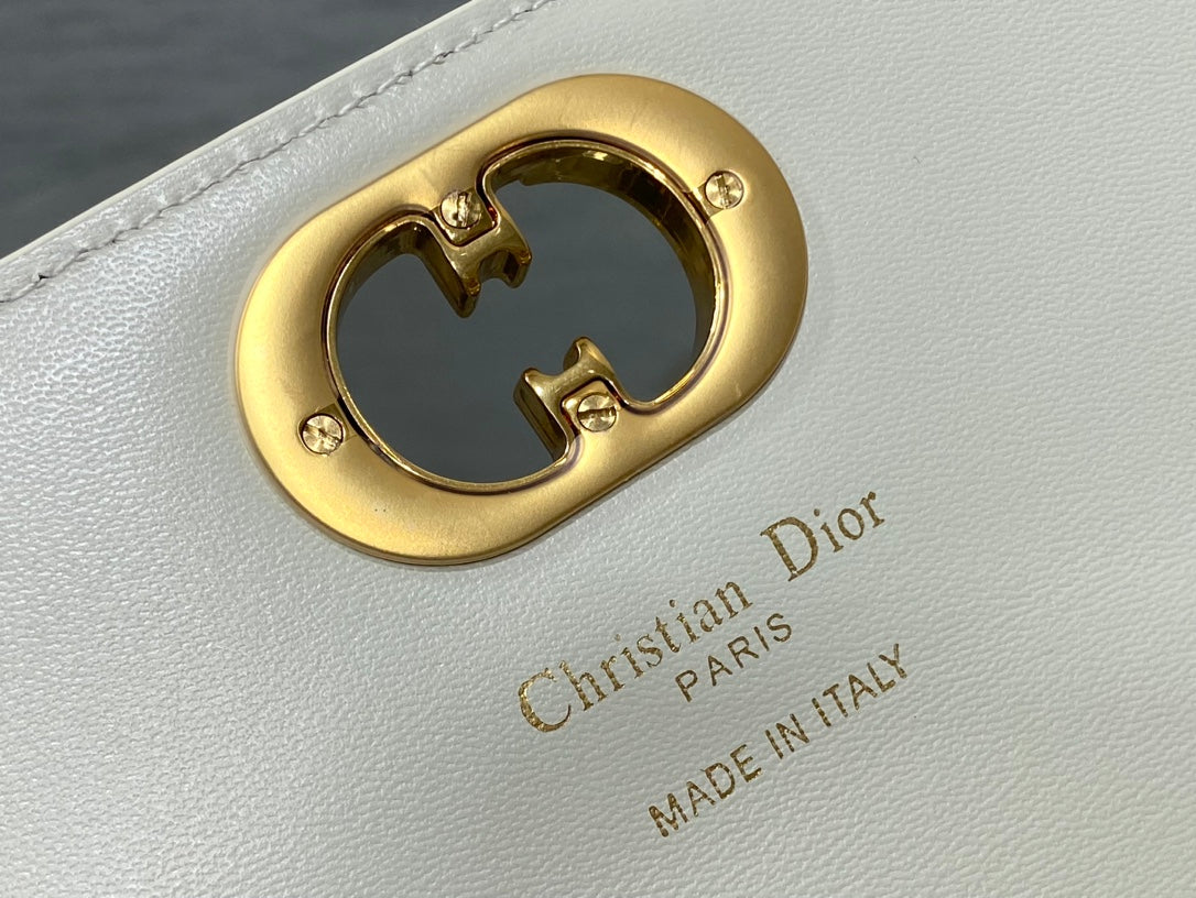 Dior Montaigne Avenue Mini 19 Bag in White Calfskin with Gold Hardware