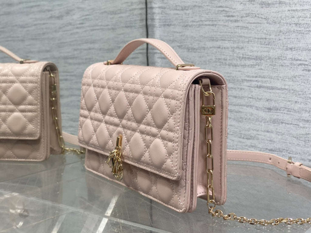 Dior Mini Bag 24 in Light Pink Patent Cannage Calfskin