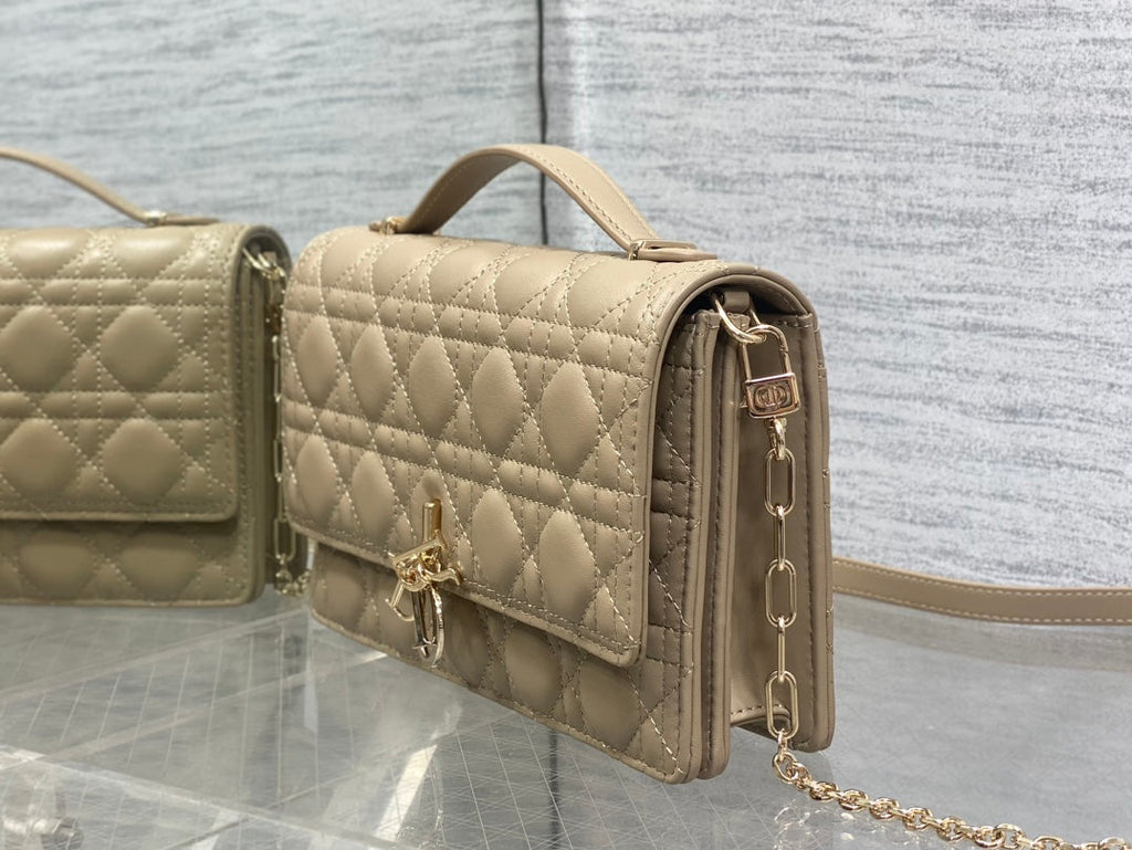 Dior Mini Bag 24 in Camel Beige Patent Cannage Calfskin