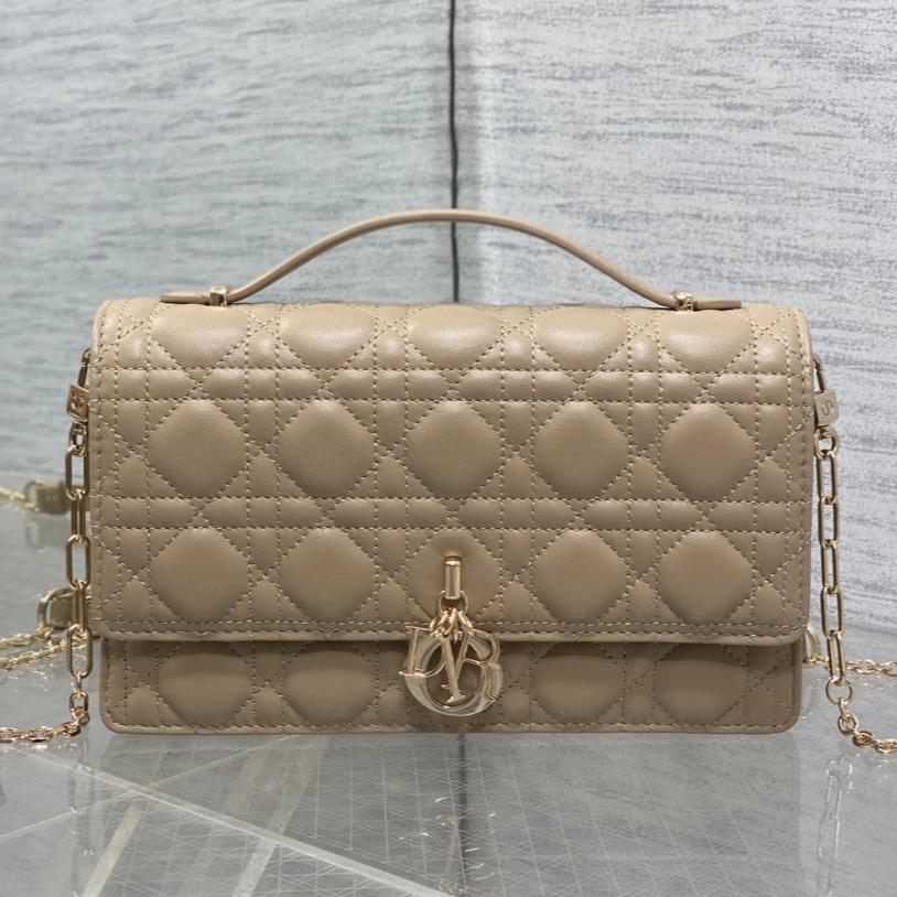 Dior Mini Bag 24 in Camel Beige Patent Cannage Calfskin