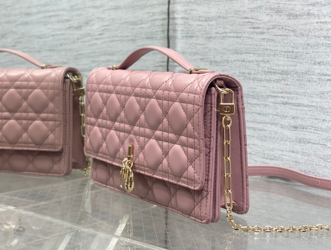 Dior Mini Bag 24 in Rose Pink Patent Cannage Calfskin