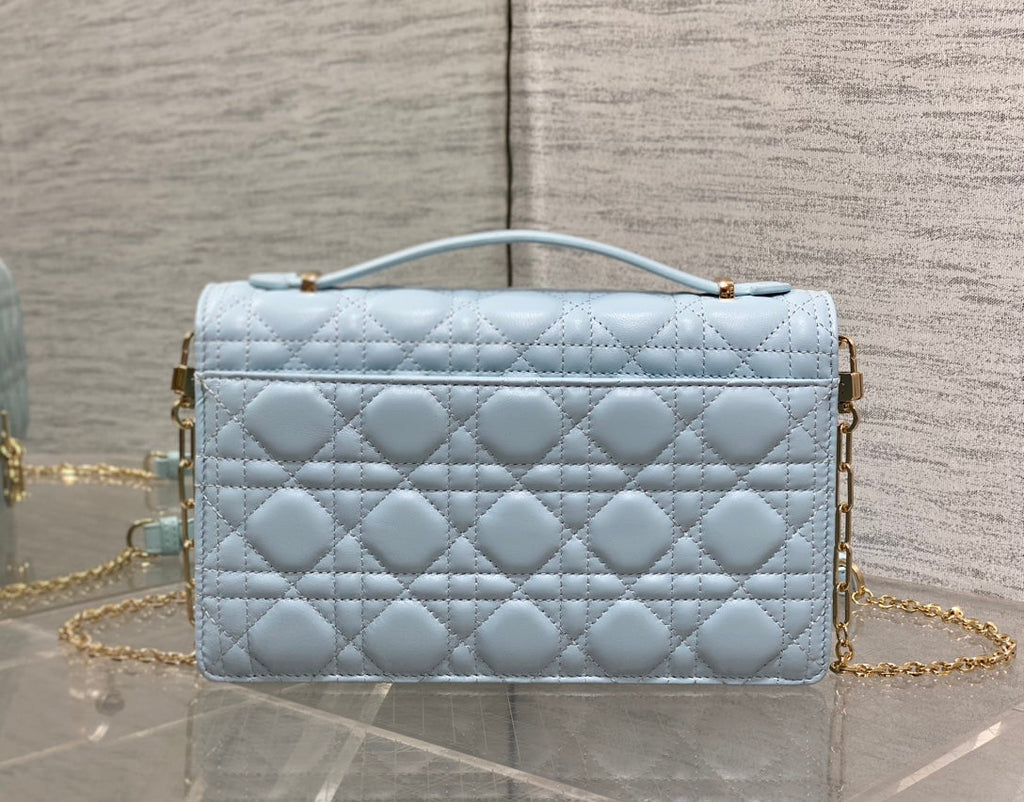 Dior Mini Bag 24 in Light Blue Patent Cannage Calfskin