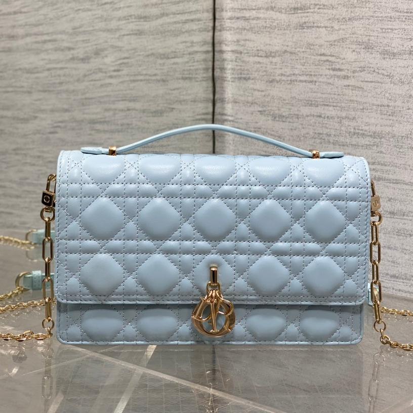 Dior Mini Bag 24 in Light Blue Patent Cannage Calfskin
