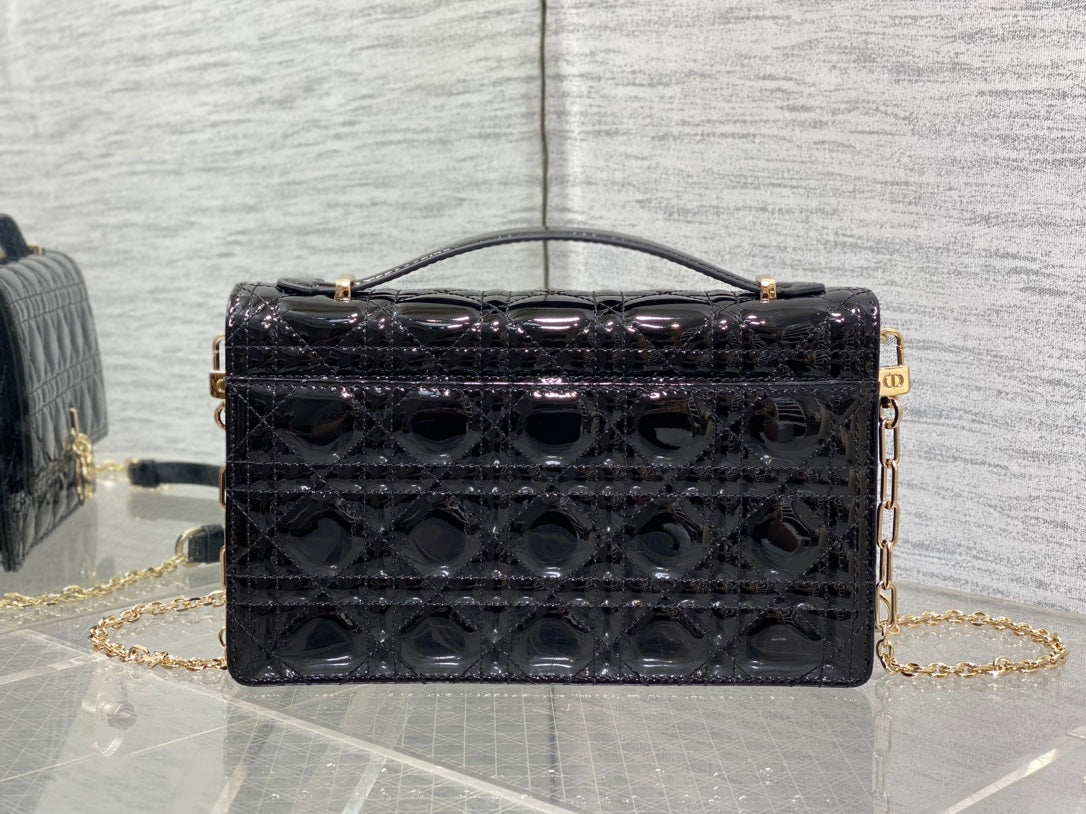 Dior Mini Bag 24 in Black Patent Cannage Calfskin