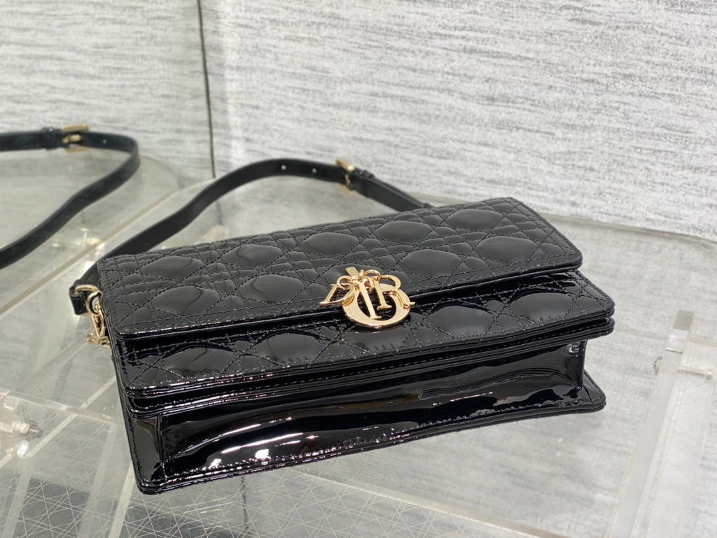 Dior Mini Bag 24 in Black Patent Cannage Calfskin