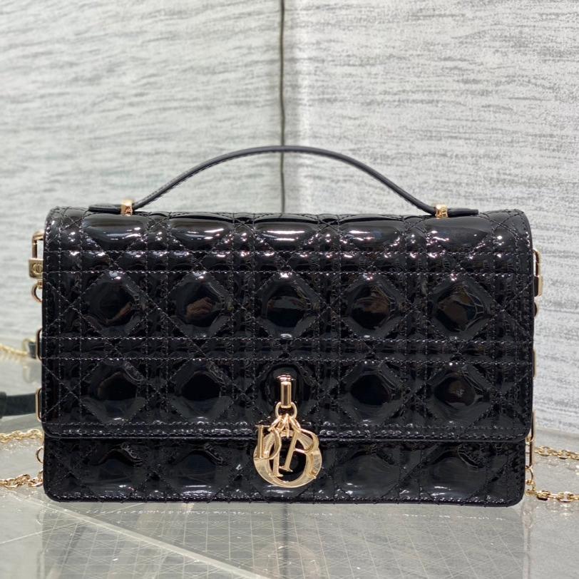 Dior Mini Bag 24 in Black Patent Cannage Calfskin