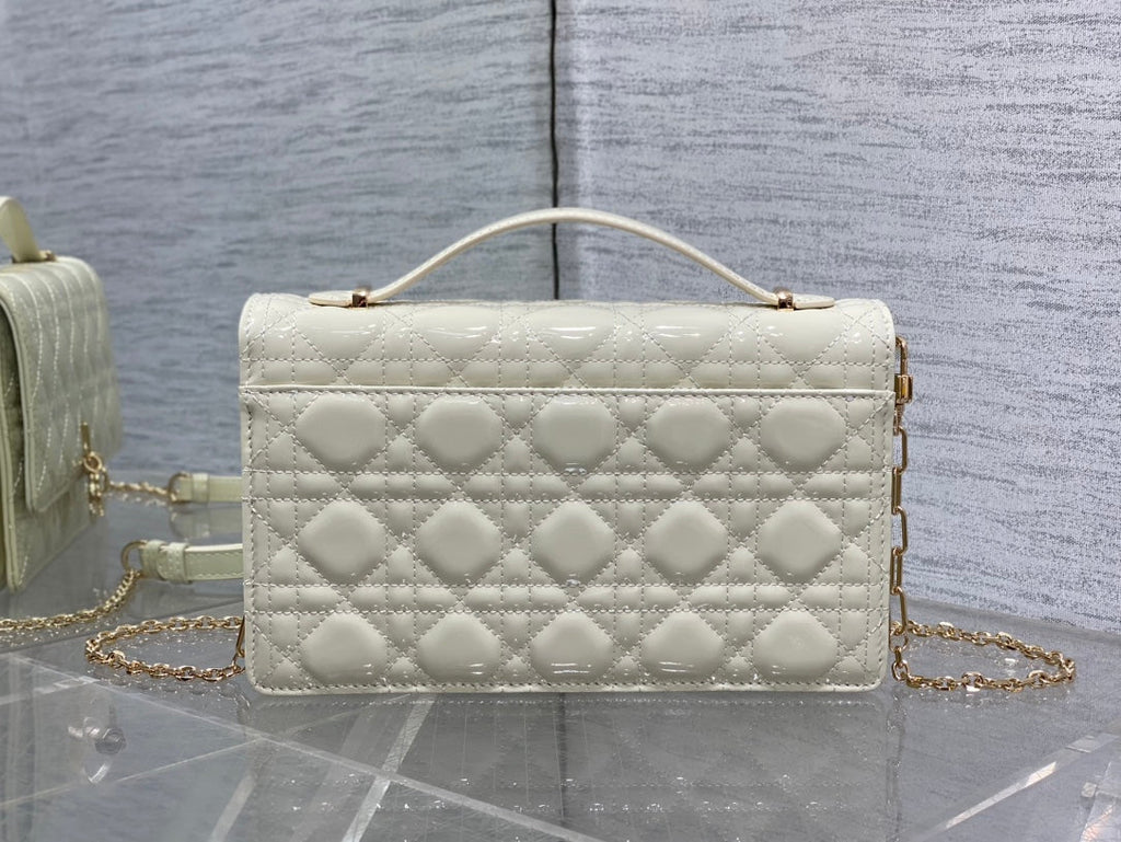 Dior Mini Bag 24 in White Cream Patent Cannage Calfskin