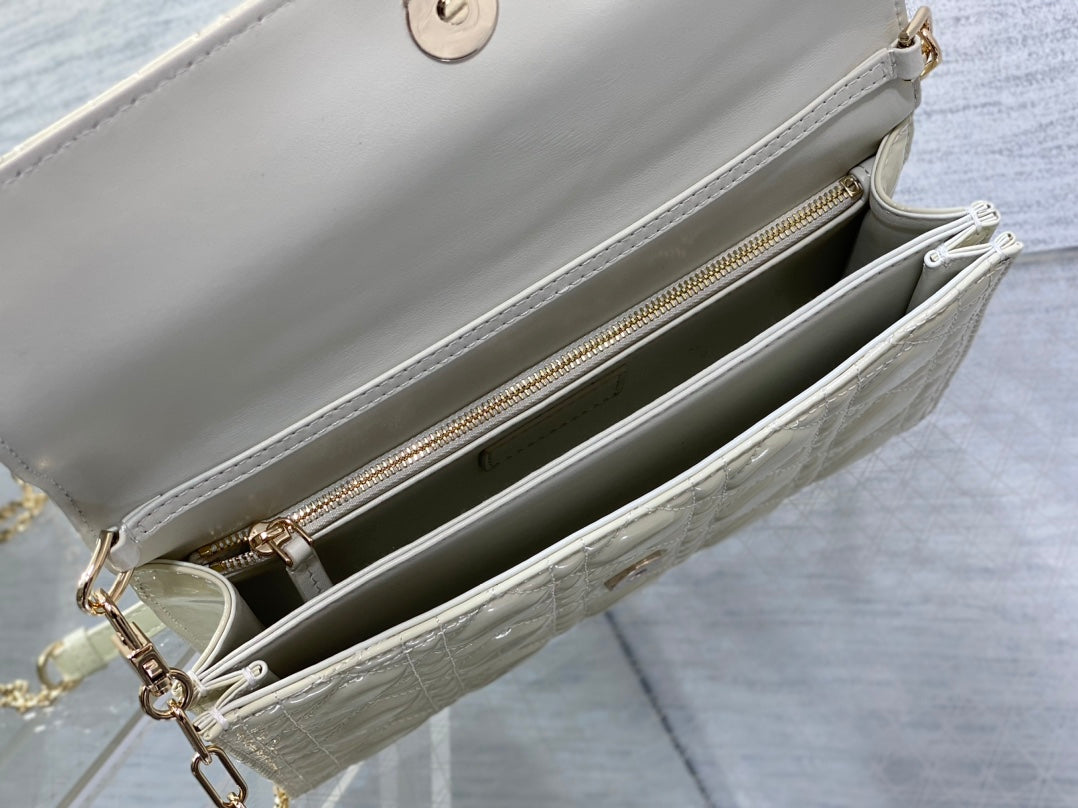 Dior Mini Bag 24 in White Cream Patent Cannage Calfskin