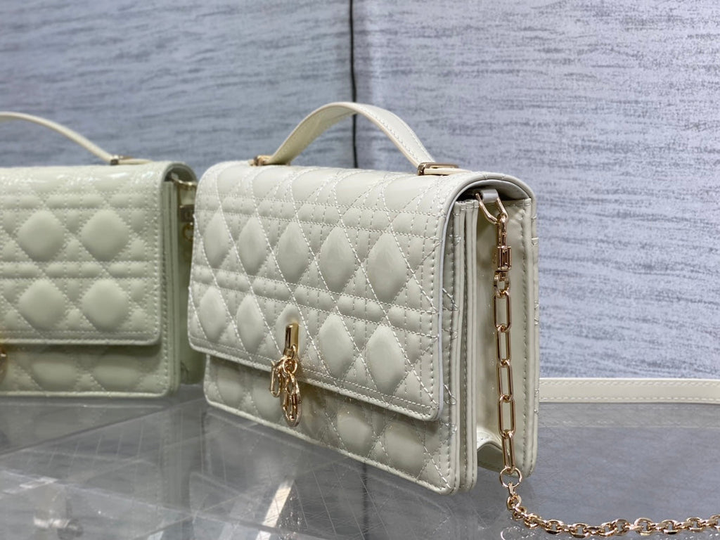Dior Mini Bag 24 in White Cream Patent Cannage Calfskin
