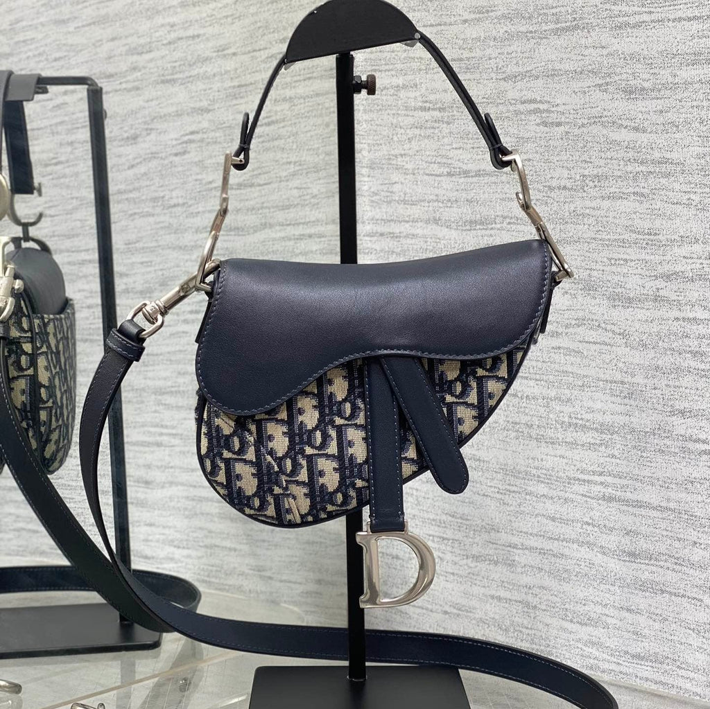 Saddle 19 Bag with Strap Blue Oblique Jacquard