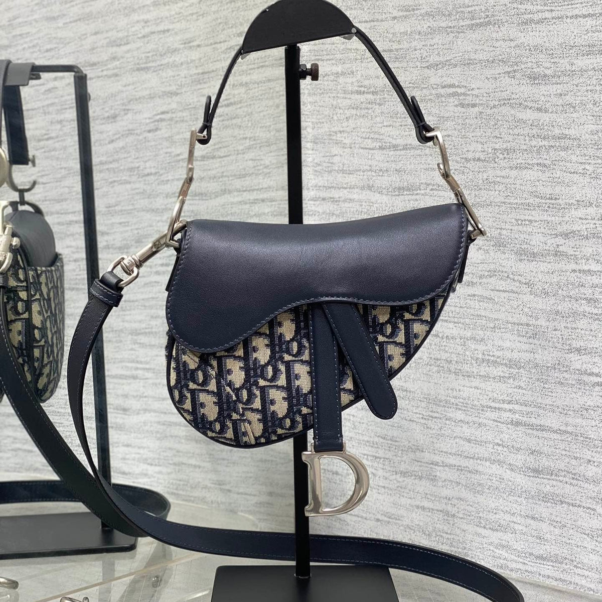 Saddle 19 Bag with Strap Blue Oblique Jacquard