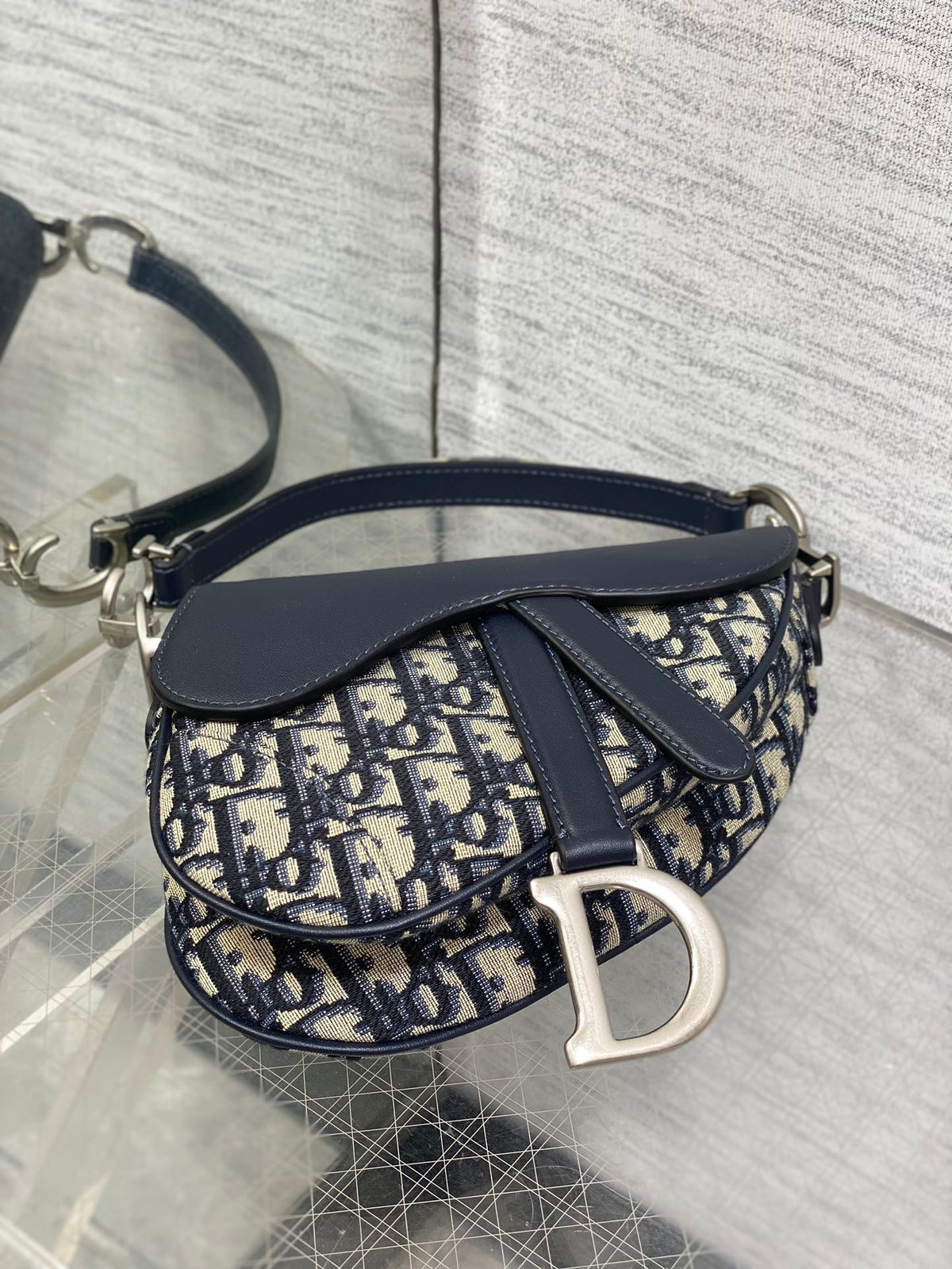 Saddle 19 Bag with Strap Blue Oblique Jacquard
