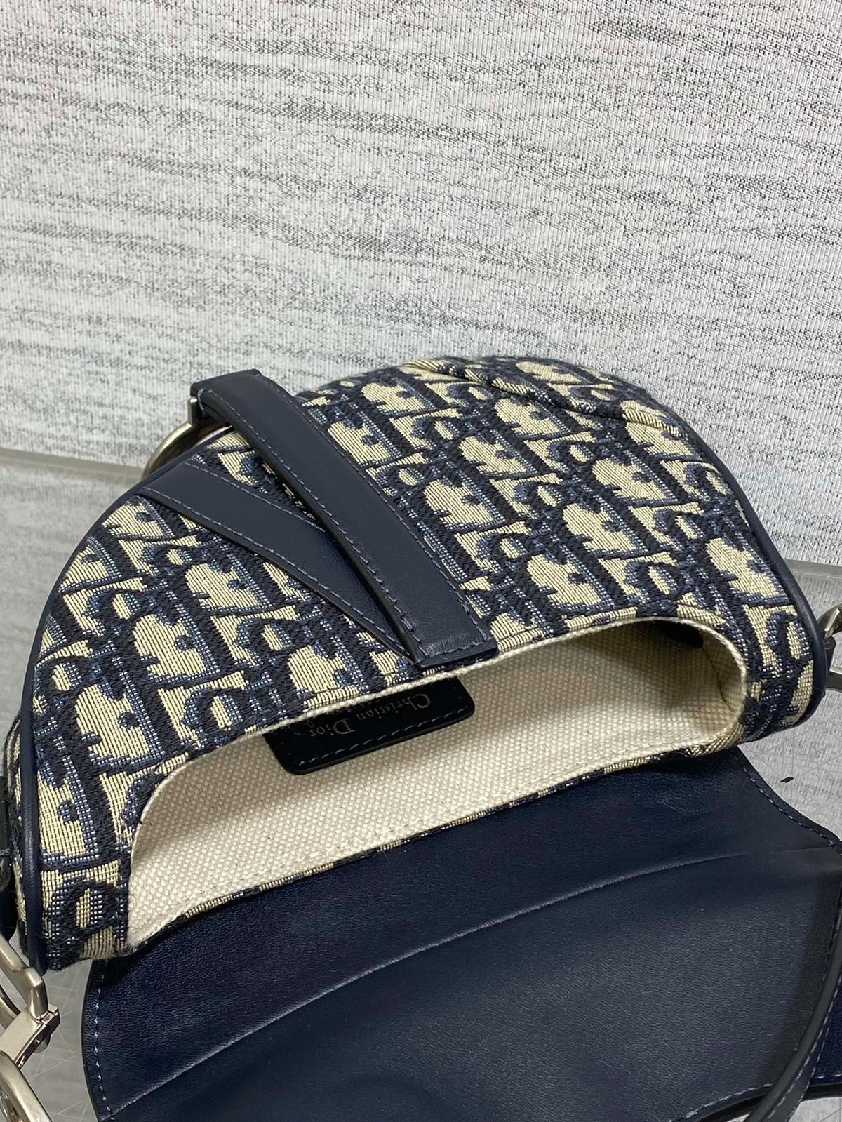 Saddle 19 Bag with Strap Blue Oblique Jacquard