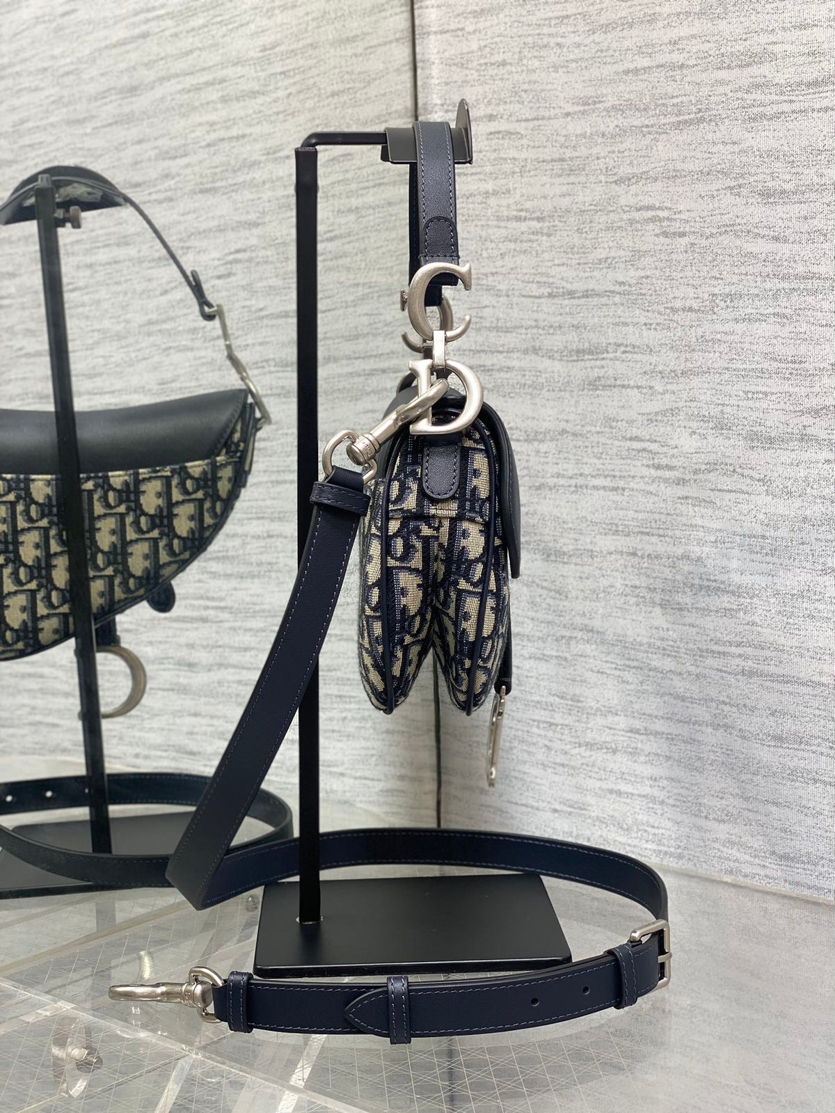 Saddle 19 Bag with Strap Blue Oblique Jacquard
