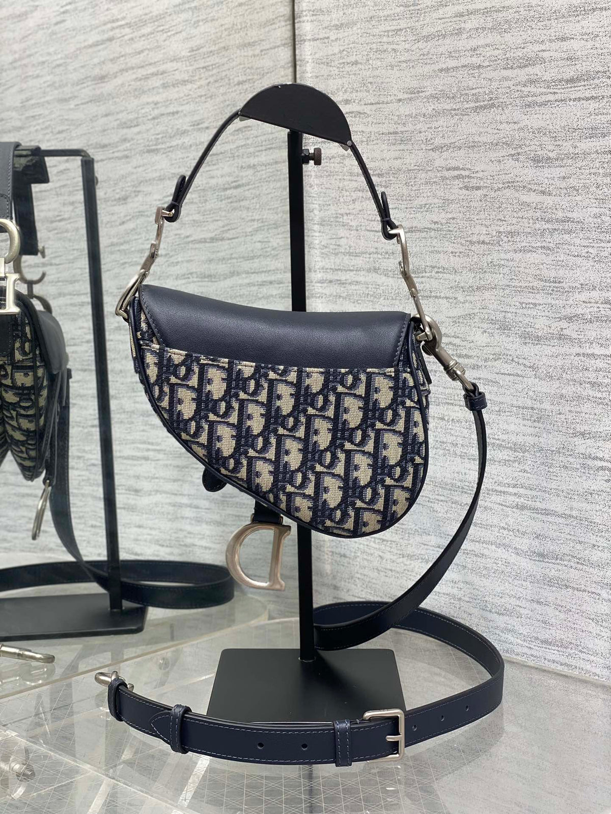 Saddle 19 Bag with Strap Blue Oblique Jacquard