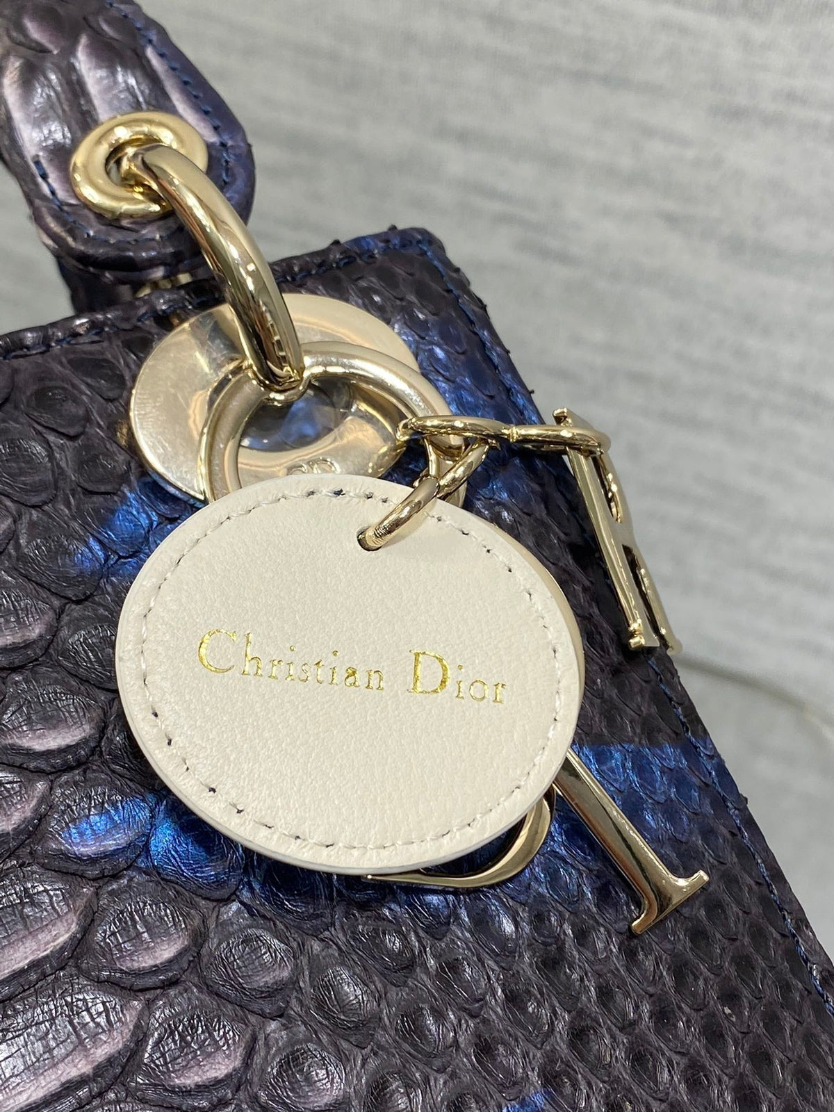 Dior Mini 17 Lady Bag in Navy Blue Mix Black Snakeskin Pattern Lambskin