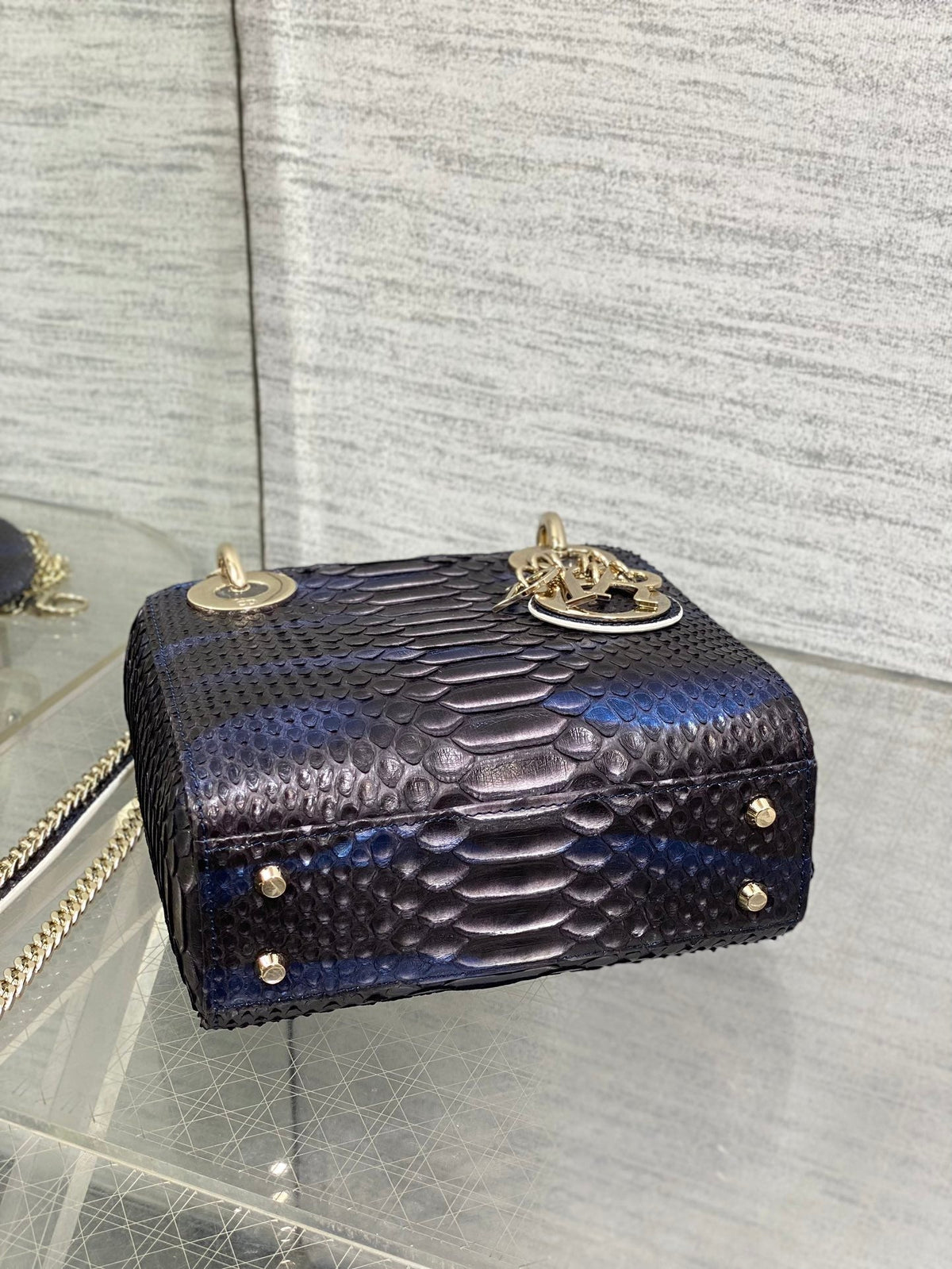 Dior Mini 17 Lady Bag in Navy Blue Mix Black Snakeskin Pattern Lambskin