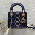 Dior Mini 17 Lady Bag in Navy Blue Mix Black Snakeskin Pattern Lambskin