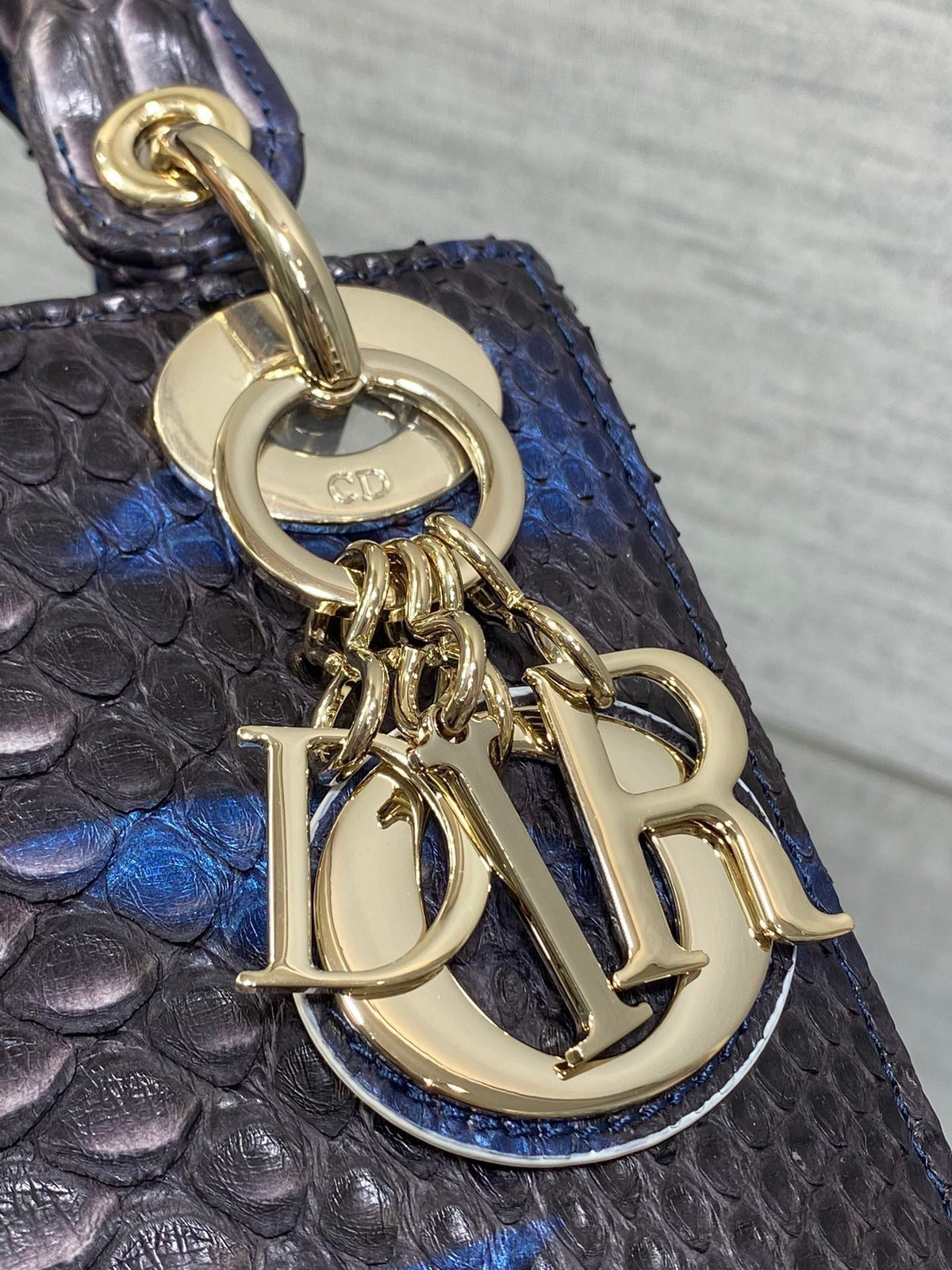 Dior Mini 17 Lady Bag in Navy Blue Mix Black Snakeskin Pattern Lambskin