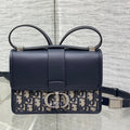 Dior Montaigne East-West 21 Bag with Chain in Navy Blue Lambskin and Monogram Jacquard