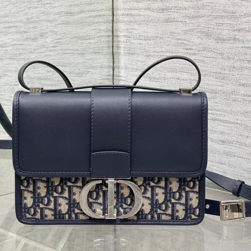 Dior Montaigne East-West 24 Bag with Chain in Navy Blue Lambskin and Monogram Jacquard