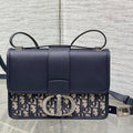 Dior Montaigne East-West 24 Bag with Chain in Navy Blue Lambskin and Monogram Jacquard