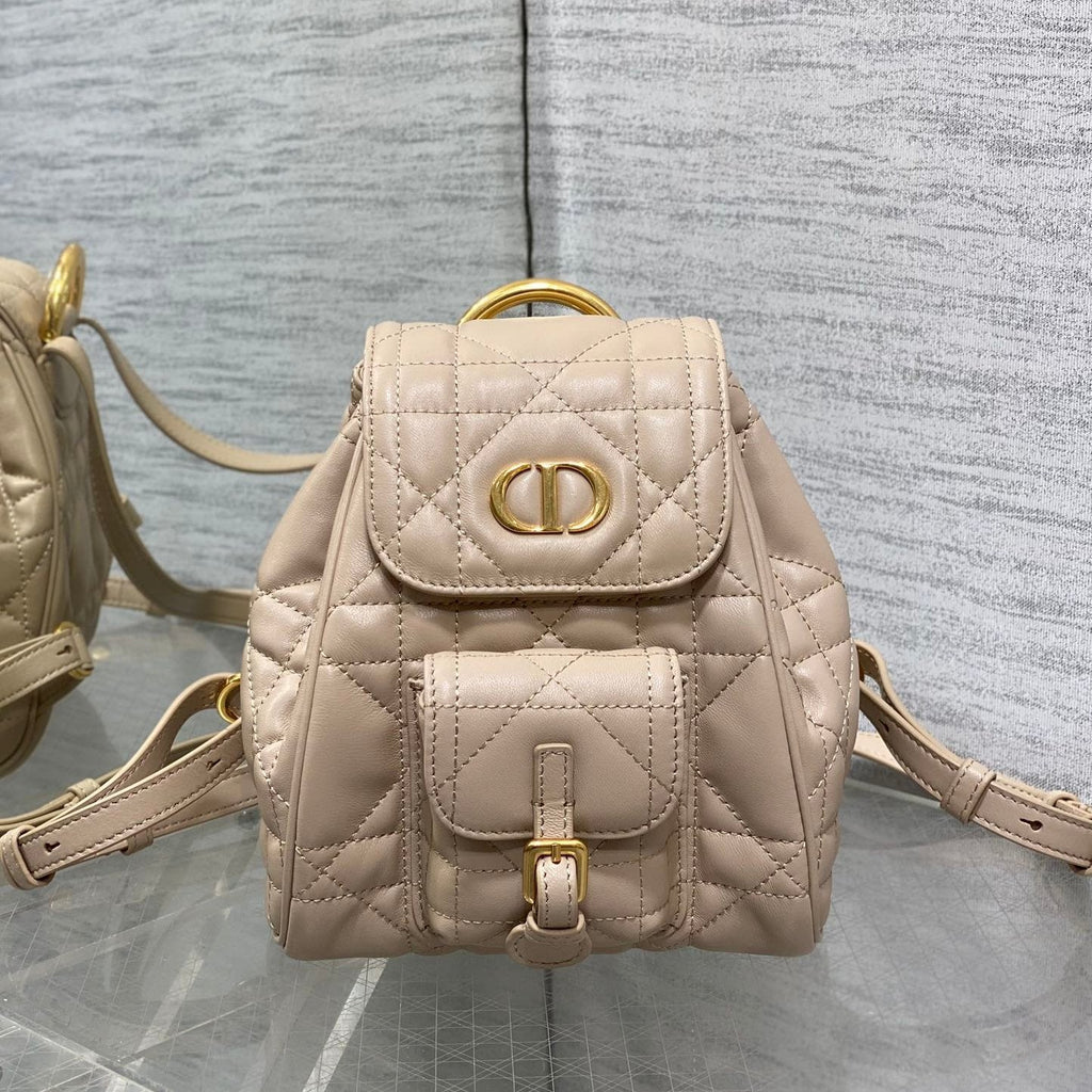 Dior Small 20 Caro Backpack in Almond Beige Macrocannage Lambskin