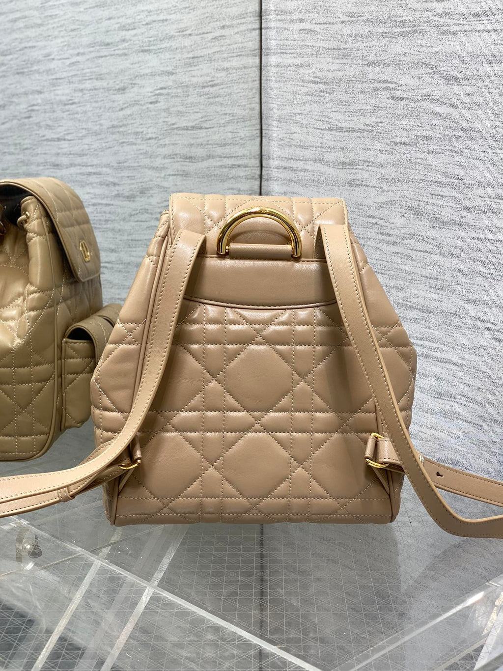 Dior Medium 25 Caro Backpack Almond Beige Macrocannage Lambskin