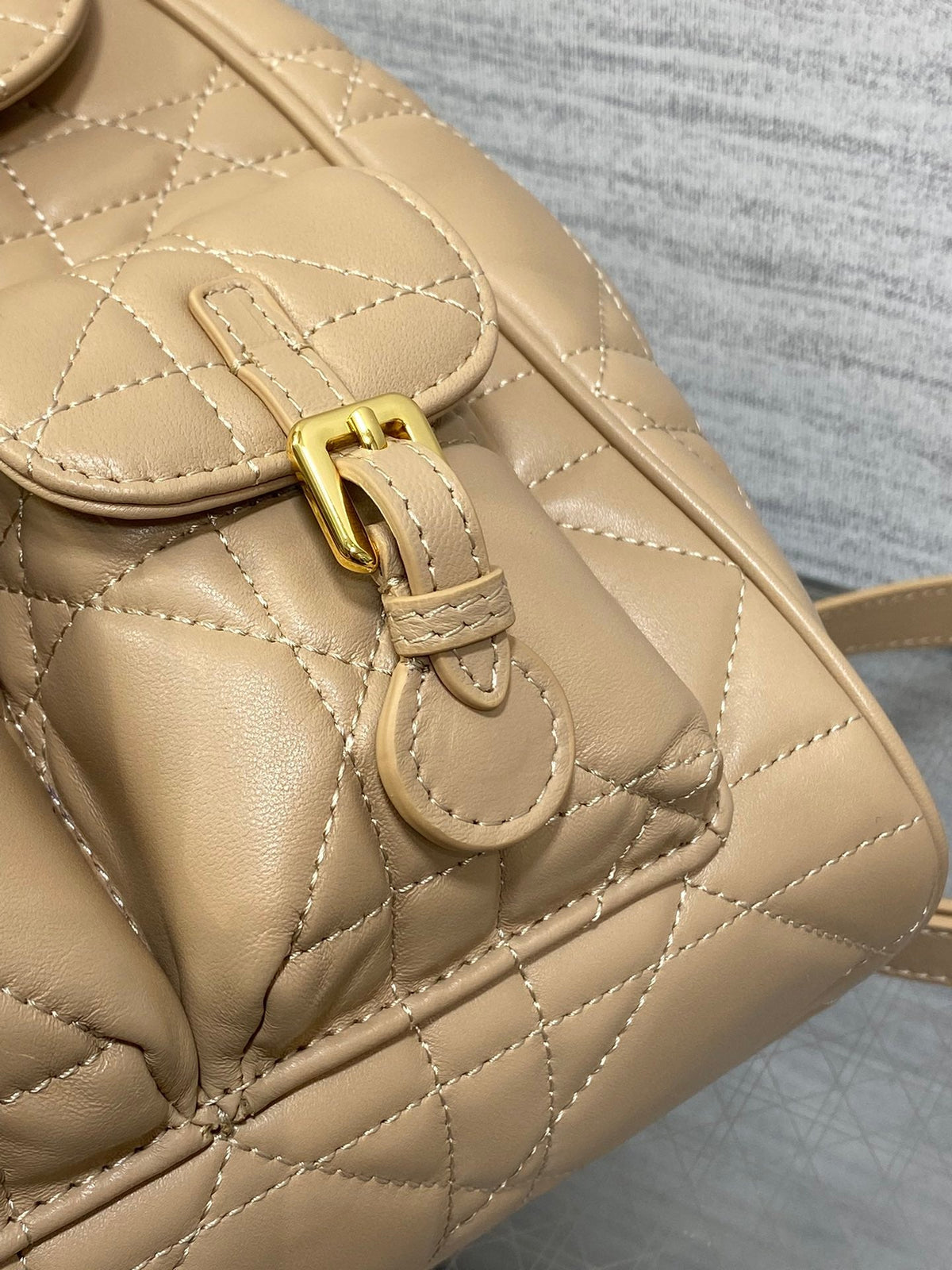 Dior Medium 25 Caro Backpack Almond Beige Macrocannage Lambskin