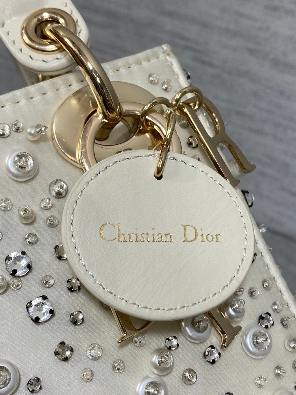 Dior Mini 17 Lady Bag in White Satin Embroidered with Beads 226310