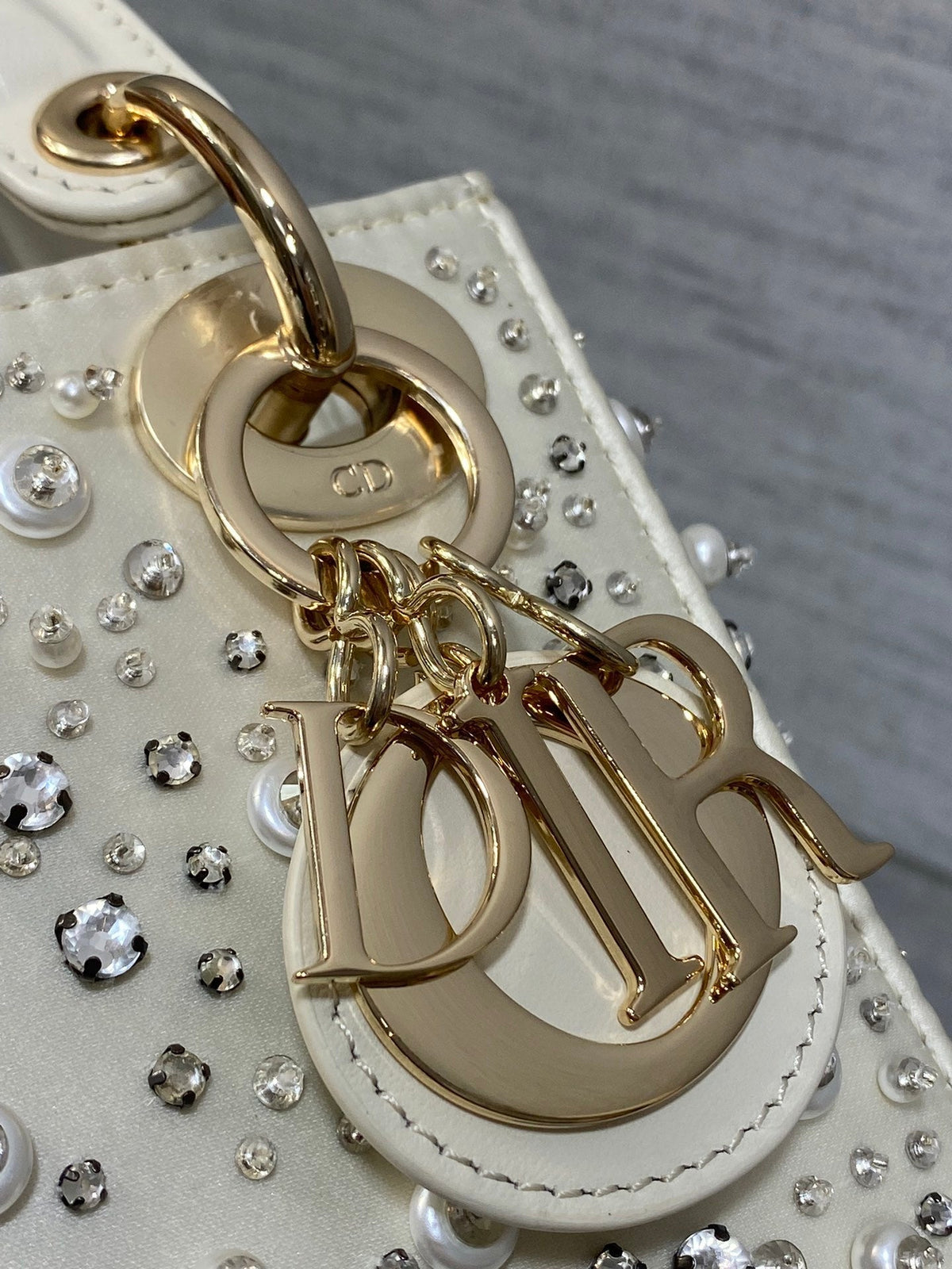 Dior Mini 17 Lady Bag in White Satin Embroidered with Beads 226310