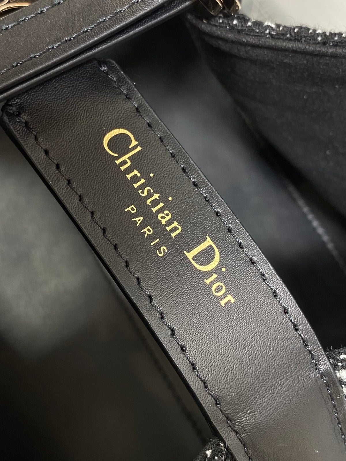 Dior Mini 23 Toujours Bag in Black Mix White Cannage Tweed with Gold Hardware
