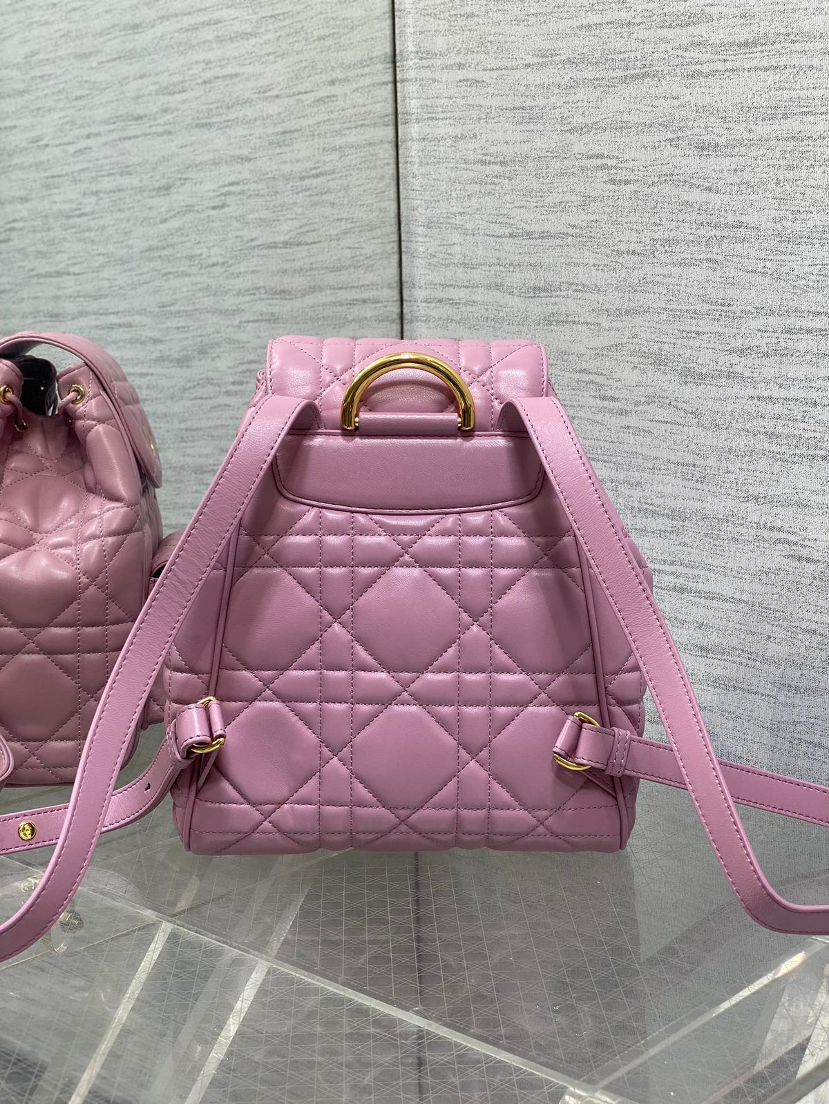 Dior Medium 25 Caro Backpack Flamingo Pink Macrocannage Lambskin
