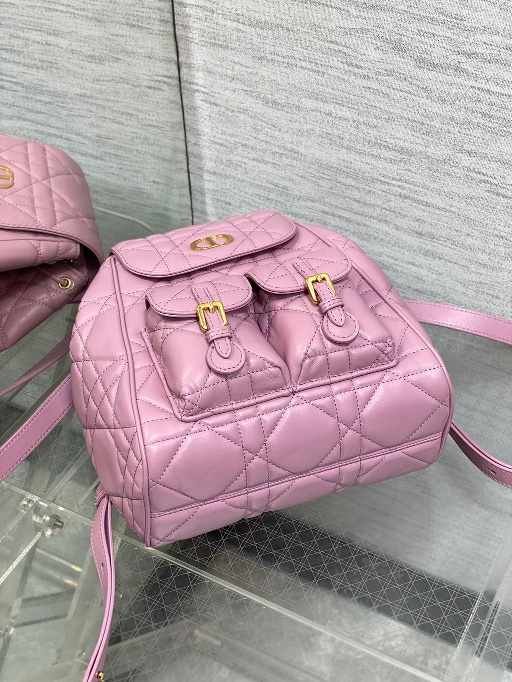 Dior Medium 25 Caro Backpack Flamingo Pink Macrocannage Lambskin