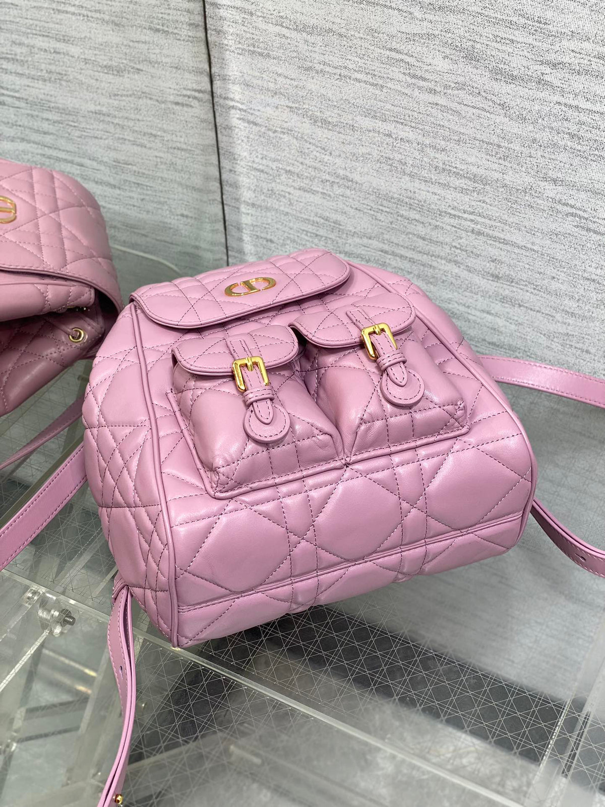 Dior Medium 25 Caro Backpack Flamingo Pink Macrocannage Lambskin
