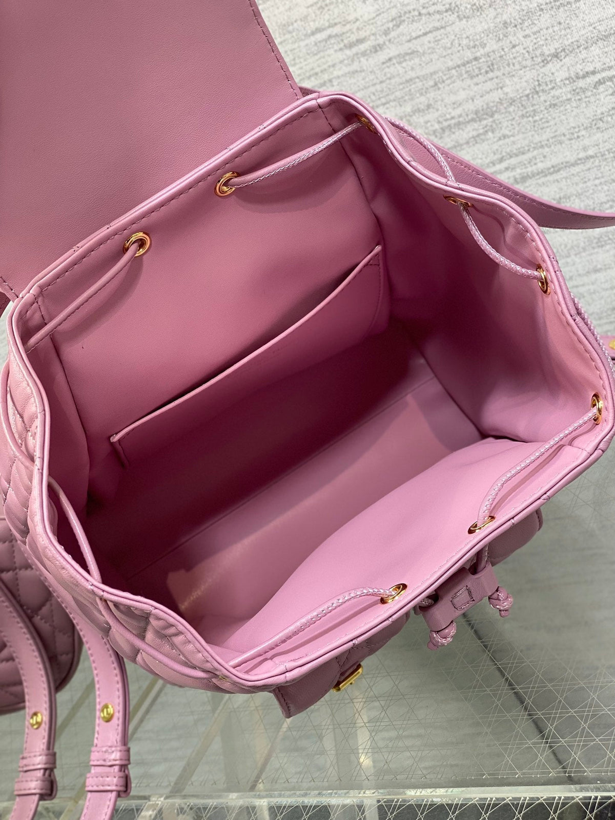 Dior Medium 25 Caro Backpack Flamingo Pink Macrocannage Lambskin