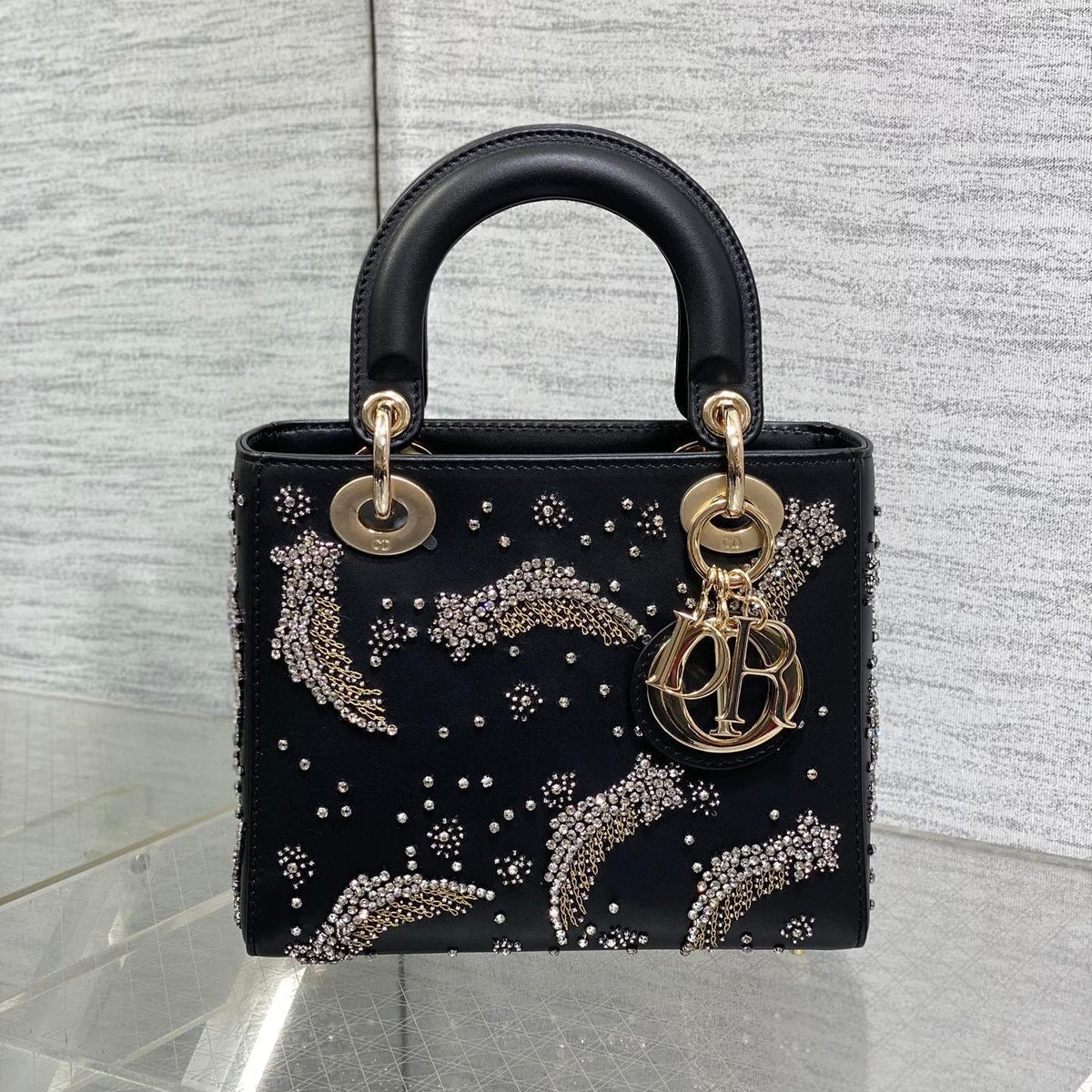 Dior Small 20 Bag Black Lambskin with Shooting Star Embroidery Women