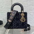 Dior Mini 20 Lady Bag in Black Mix White Cannage Tweed with Gold Hardware