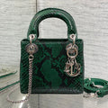 Dior Mini 17 Lady Bag in Green Forest Mix Black Snakeskin Pattern Lambskin