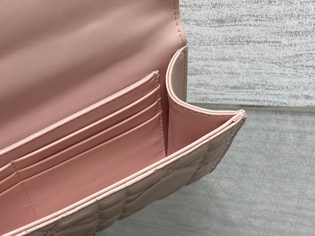 Dior Miss Caro Top Handle Pouch 24 in Pale Pink Macrocannage Lambskin