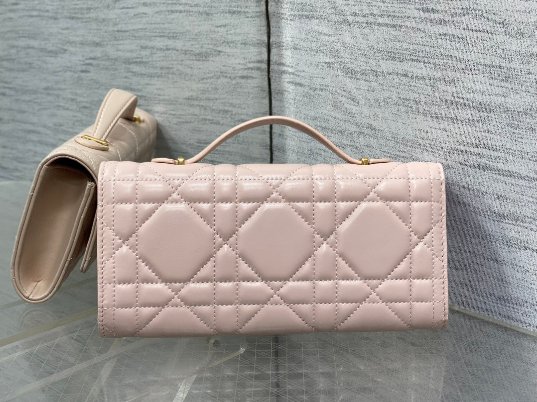 Dior Miss Caro Top Handle Pouch 24 in Pale Pink Macrocannage Lambskin