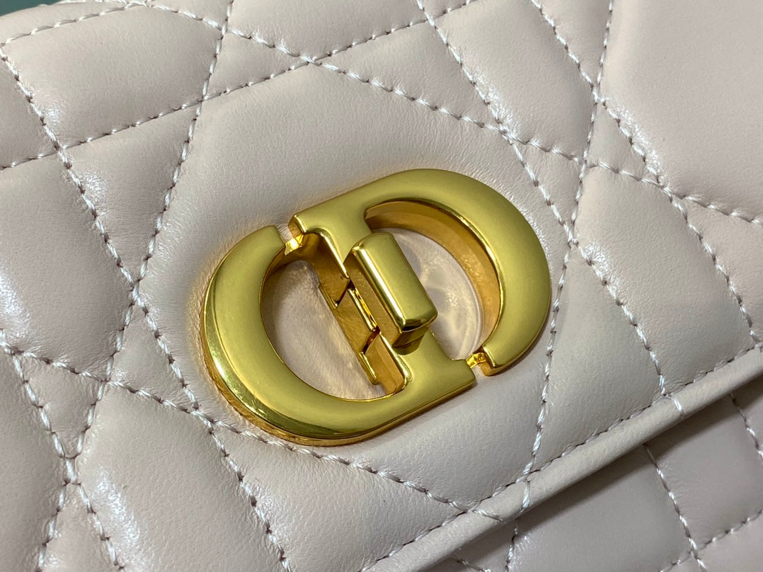 Dior Miss Caro Top Handle Pouch 24 in Pale Pink Macrocannage Lambskin