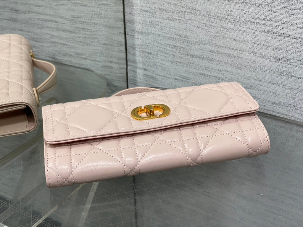Dior Miss Caro Top Handle Pouch 24 in Pale Pink Macrocannage Lambskin