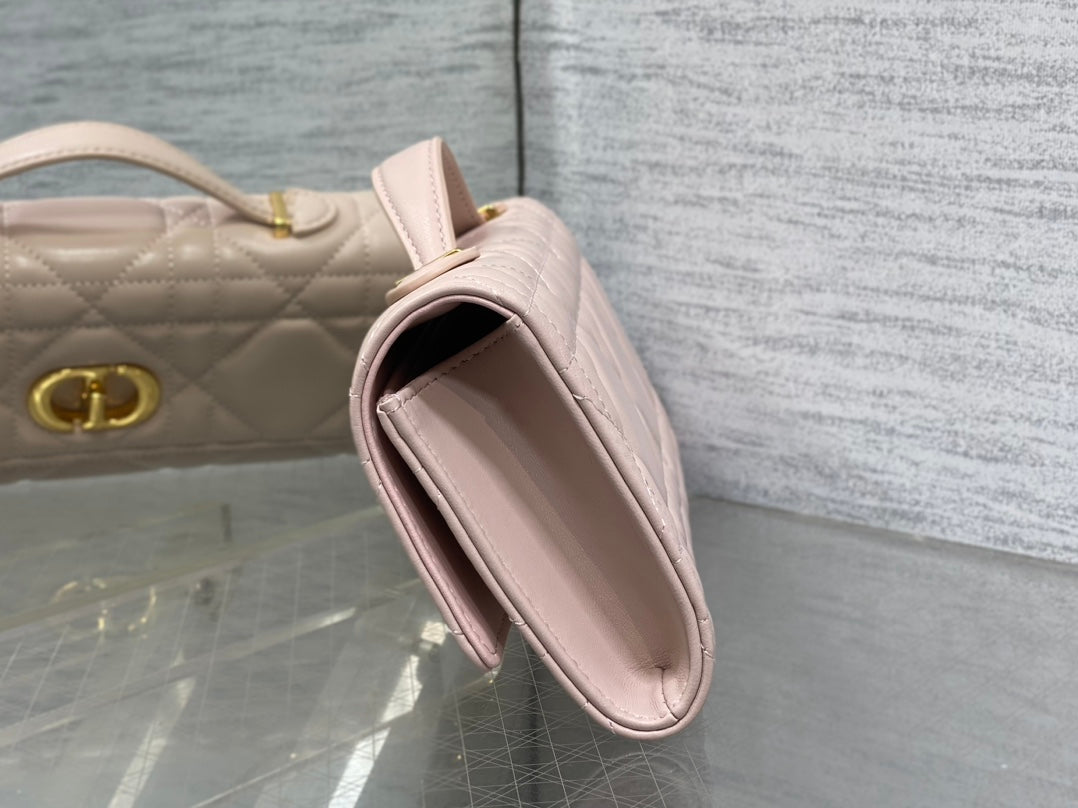 Dior Miss Caro Top Handle Pouch 24 in Pale Pink Macrocannage Lambskin