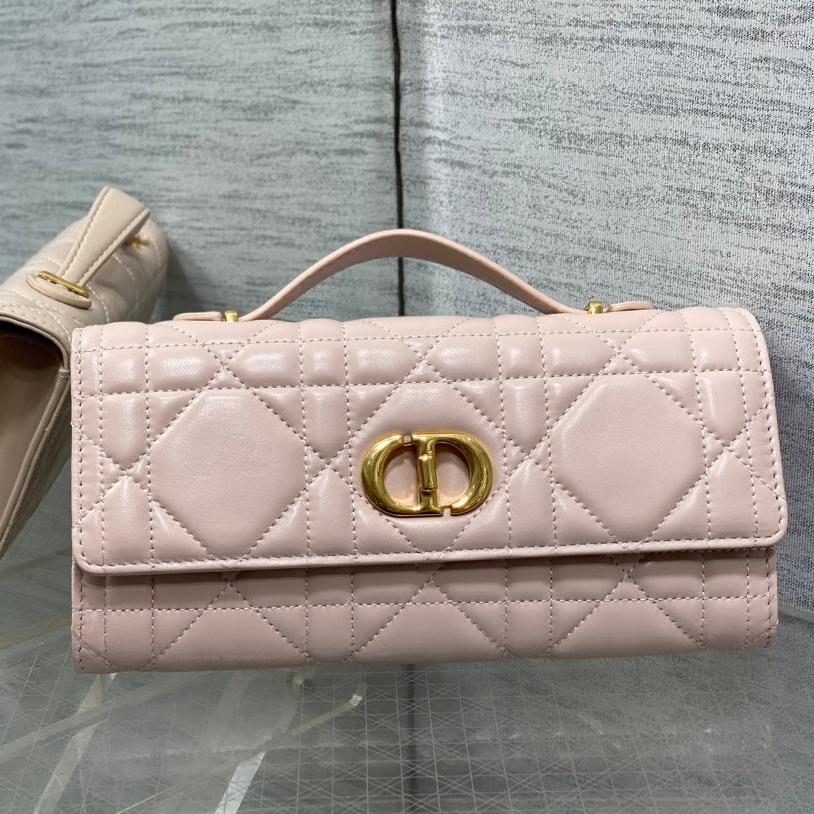 Dior Miss Caro Top Handle Pouch 24 in Pale Pink Macrocannage Lambskin