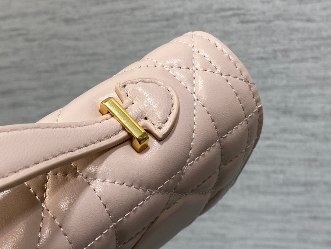 Dior Miss Caro Top Handle Pouch 24 in Pale Pink Macrocannage Lambskin
