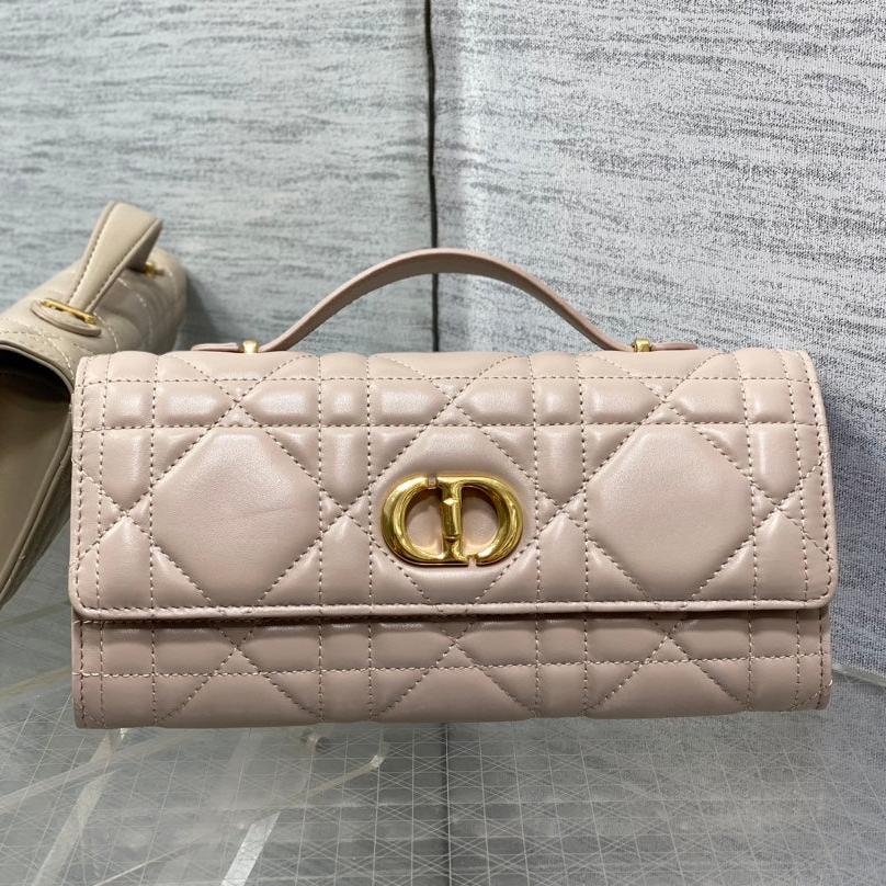 Dior Miss Caro Top Handle Pouch 24 in Bisque Beige Macrocannage Lambskin